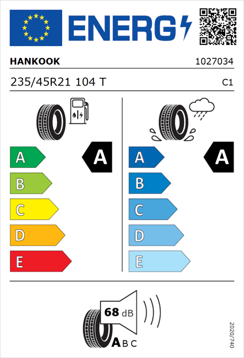 Tyre Label for Hankook Ventus S1 evo3 SUV (K127A) 235/45R21 104T