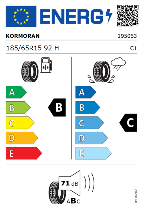 Tyre Label for Kormoran Summer 3 185/65R15 92H
